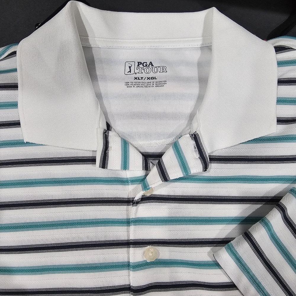 PGA Tour Shirt Size XLT Striped  Polo Golf  NWOT White Stripe